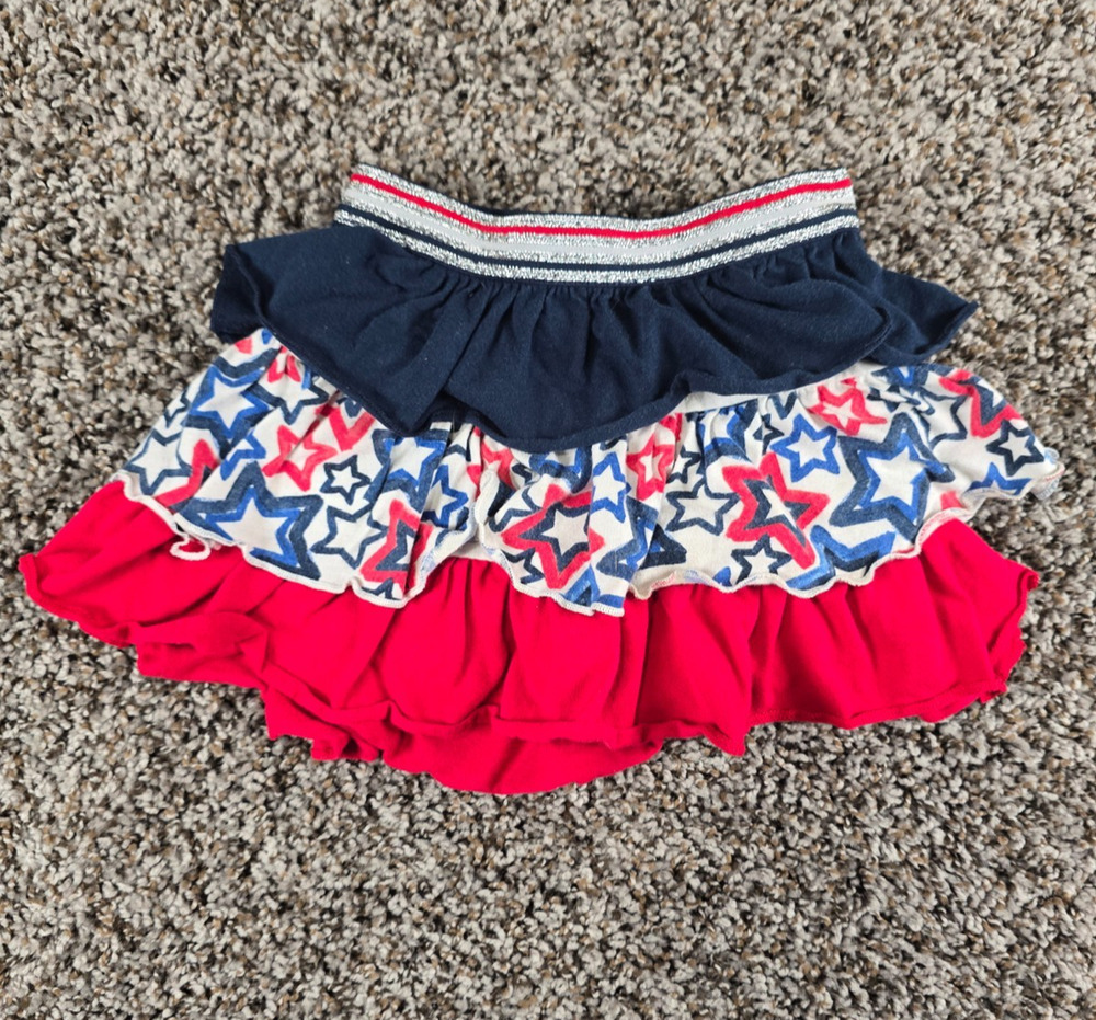 Toddler Girls Sz 2T Ruffled Patriotic 4th of July Skirt Red White Blue USA